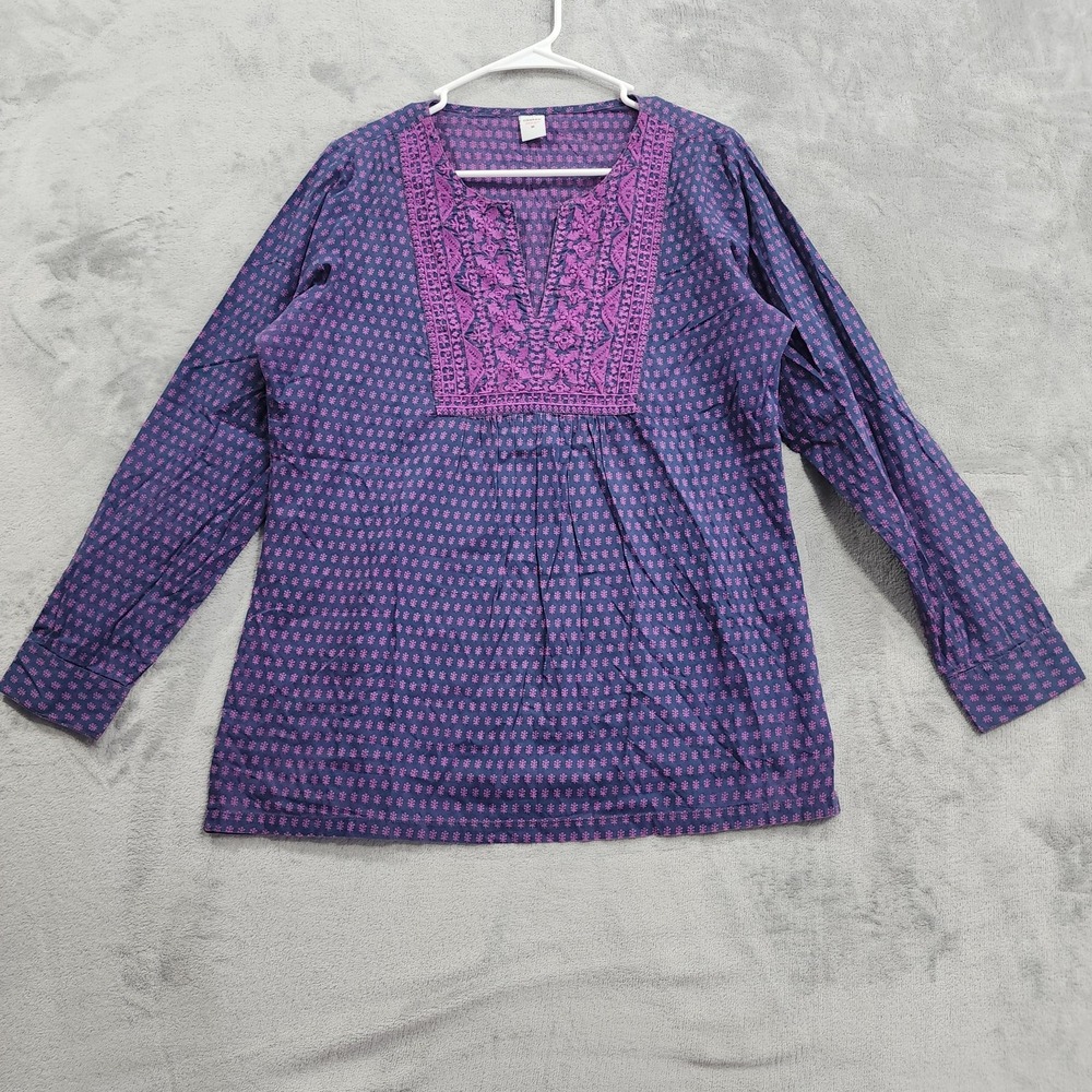 Rikshaw Design Top Womens M Purple Floral Embroidered Tunic Long Sleeve Boho
